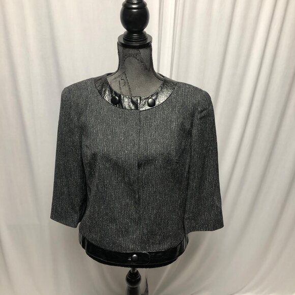 Worthington Stretch Blazer Womens Size Large Black Faux Leather Accents Jacket - Picture 1 of 7